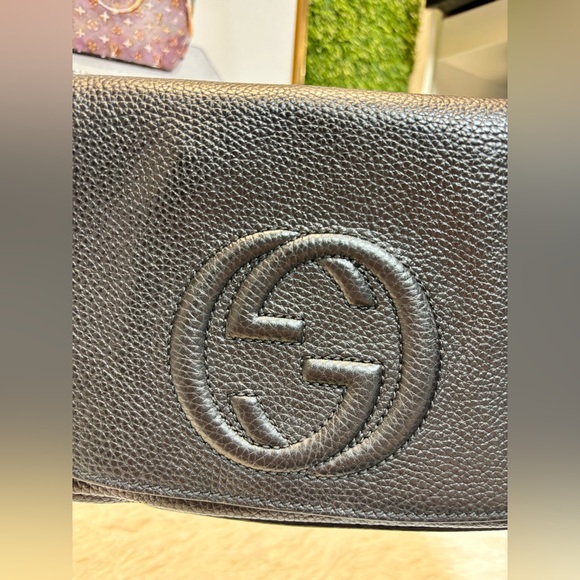 ❤️ Gucci Soho Flap Black Leather Bag A1229M226 - Picture 3 of 16